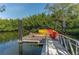 Private dock and canoe launch features several colorful canoes for exploring the scenic waterways at 988 Blvd Of The Arts # 1016, Sarasota, FL 34236