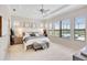 Bright main bedroom features a tray ceiling, large windows, and a view of the backyard, providing a relaxing atmosphere at 12710 Stone Ridge Pl, Lakewood Ranch, FL 34202