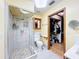 Bathroom featuring a walk-in shower, vanity, and access to a large closet at 2214 Elise Marie Dr, Seffner, FL 33584