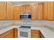 Close up of kitchen with stainless steel microwave and glass top oven at 3402 Parkridge Cir, Sarasota, FL 34243