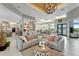 Expansive living area leading to kitchen and dining area with neutral color palette at 3574 Recurve Cir, Sarasota, FL 34240