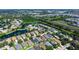 An eye-level aerial view showcasing a home with a private pool surrounded by beautiful bodies of water and lush greenery at 6213 Willet Ct, Lakewood Ranch, FL 34202