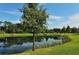 A beautiful pond reflects the clear blue sky amidst a lush green landscape, enhancing the community's appeal at 6213 Willet Ct, Lakewood Ranch, FL 34202
