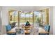 Dining area with stylish chairs and light fixture, offers a view of the screened-in pool and patio at 7081 Grassland Ct, Sarasota, FL 34241