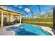 Screened-in pool and spa area with a beautiful view of the lake at 7081 Grassland Ct, Sarasota, FL 34241