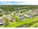 Aerial view of a neighborhood with manicured lawns, a pond and mature trees at 7410 61 E St, Palmetto, FL 34221