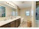 Bathroom with dual sinks, walk-in closet, and decorative brown cabinetry at 7410 61 E St, Palmetto, FL 34221