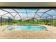 Backyard view of a crystal-clear pool surrounded by a screened enclosure and lush greenery at 7410 61 E St, Palmetto, FL 34221