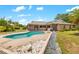 Lovely backyard pool surrounded by green grass and patio area perfect for relaxing and enjoying the outdoors at 7615 17Th W Ave, Bradenton, FL 34209
