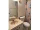 Bathroom featuring vanity, mirror, toilet, and patterned shower curtain at 10800 N Us Highway 19 # 237, Pinellas Park, FL 33782