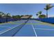 Well-maintained tennis courts with blue surface, surrounded by palm trees, perfect for recreation at 12708 Aquamarine Ave, Bradenton, FL 34211