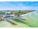 Picturesque aerial view featuring a bridge over clear waters, connecting to a peaceful sandy beach at 145 50Th St, Holmes Beach, FL 34217