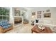 Comfortable living room features decor fireplace and seating with outdoor pool view at 1864 Goldenrod St, Sarasota, FL 34239