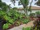 Lush, tropical landscaping surrounds a paver walkway on this property at 3110 57Th Avenue E Cir, Bradenton, FL 34203