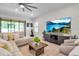 Cozy living room featuring comfortable seating, a large TV, and a view of the outdoors at 3712 76Th E St, Palmetto, FL 34221