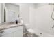 Clean bathroom featuring a stand-up shower, vanity with stone countertop, and neutral tones at 5644 Flagstone Trl, Palmetto, FL 34221