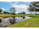 Scenic view of a calm pond reflecting the sky and trees on a sunny day, surrounded by lush greenery at 7461 W Country Club N Dr # 203, Sarasota, FL 34243