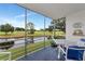 Enjoy panoramic views of the golf course from this inviting screened-in porch with seating at 7461 W Country Club N Dr # 203, Sarasota, FL 34243