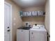 Clean and efficient laundry room with modern washer and dryer units, shelving, and ample storage space at 12031 Longview Lake Cir, Lakewood Ranch, FL 34211