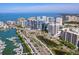 Stunning aerial view of a city skyline with waterways and modern buildings at 1233 N Gulfstream Ave # 401, Sarasota, FL 34236