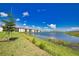Beautiful view of a pond surrounded by lush green landscaping and clear blue skies at 17715 Boracay Ct # 202, Venice, FL 34293