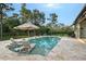 Inviting backyard pool with lounge chairs and umbrella, providing a luxurious outdoor experience at 22343 Panther Loop, Bradenton, FL 34202