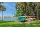 Canoe rack next to the water and lush green grass, offering convenient lake access at 3072 Lake Bayshore Dr # 119, Bradenton, FL 34205