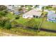 Aerial view highlights the private backyard with lush greenery, a lanai, and perimeter fencing at 9402 71St E Ave, Palmetto, FL 34221