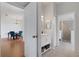 Bright bathroom with tiled floor, white vanity, and shower at 9402 71St E Ave, Palmetto, FL 34221