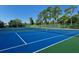 Well-maintained blue and green tennis courts, surrounded by mature trees, under a clear blue sky at 137 Woodland Pl, Osprey, FL 34229