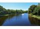 Peaceful water view showcasing a fountain, mature trees, and lush vegetation, creating a tranquil and picturesque setting at 137 Woodland Pl, Osprey, FL 34229