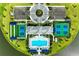 Stunning aerial view of community amenities including pool, tennis courts, and parking area at 17898 Cherished Loop, Bradenton, FL 34211