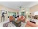 Bright living room with comfortable leather seating, decorative rug, and sliding glass doors to the exterior at 4227 Placid Dr, Sarasota, FL 34243