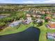 An aerial view shows a luxurious home with a pool in a lush community at 7513 Coventry Ct, Lakewood Ranch, FL 34202