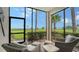 Relaxing screened lanai with comfortable seating offers serene views of the lush landscape at 850 Tidewater Shores Loop # 108, Bradenton, FL 34208