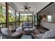 Tranquil screened lanai featuring a ceiling fan and seamless access to indoor living spaces at 105 Shore Rd, Nokomis, FL 34275