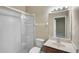 Bright bathroom features a glass enclosed shower, single vanity, and recessed lighting at 4360 85Th Avenue E Cir, Parrish, FL 34219