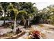 Picturesque backyard with manicured landscaping, palm trees, and outdoor seating area at 4945 Camphor Ave, Sarasota, FL 34231