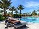 Relaxing pool area featuring comfortable lounge chairs, palm trees, and blue skies at 4949 Savona Run, Bradenton, FL 34211
