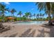 Community pool featuring lounge chairs and cabanas surrounded by lush palm trees at 5866 Cavano Dr, Sarasota, FL 34231