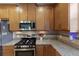 Close-up of modern kitchen featuring granite counters, a mosaic backsplash, and stainless steel appliances at 8291 Varenna Dr, Sarasota, FL 34231