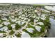 Scenic aerial view showcasing the residential neighborhood, lush landscaping, and tranquil waterfront setting at 9412 Concord Cir, Bradenton, FL 34210