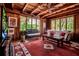 Inviting living room featuring wood paneled walls and ceiling, with natural light and decorative rug at 1808 Coquina Dr, Sarasota, FL 34231