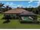 Screened in pool overlooks the well-manicured backyard in this aerial view at 306 Country Meadows Way, Bradenton, FL 34212