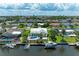 Wide aerial view of the waterfront property and neighborhood showcasing its canal access and community setting at 4508 Mangrove Point Rd, Bradenton, FL 34210