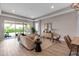 Open-concept living room featuring a comfortable sofa, modern decor, and access to an outdoor patio at 4869 Antrim Dr, Sarasota, FL 34240