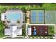 Aerial view showcasing a pool, tennis courts, a basketball court, and a playground at 5958 164Th E Ave, Parrish, FL 34219