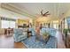 Open floor plan living room with tray ceilings and comfortable seating at 8906 Stone Harbour Loop, Bradenton, FL 34212