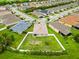 Aerial view of a house with white fenced yard in a residential neighborhood at 8937 Excelsior Loop, Venice, FL 34293