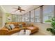 Sunroom/Living room featuring a sectional sofa, stylish decor and multiple windows for natural light at 1116 S Moonmist Ct # M12, Sarasota, FL 34242